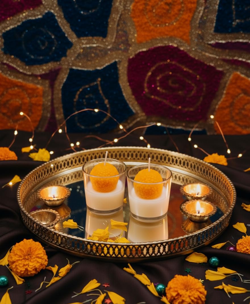 Moti Chur Laddu With Glass 1pic